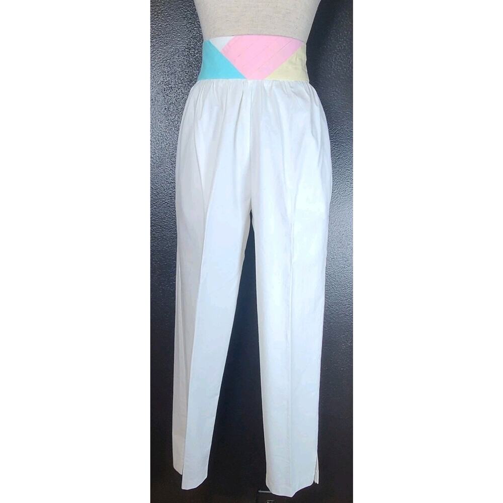 Vintage 80s White/Pastel Accents High Waisted Tapered Ankle Pants Womens Sm/5
